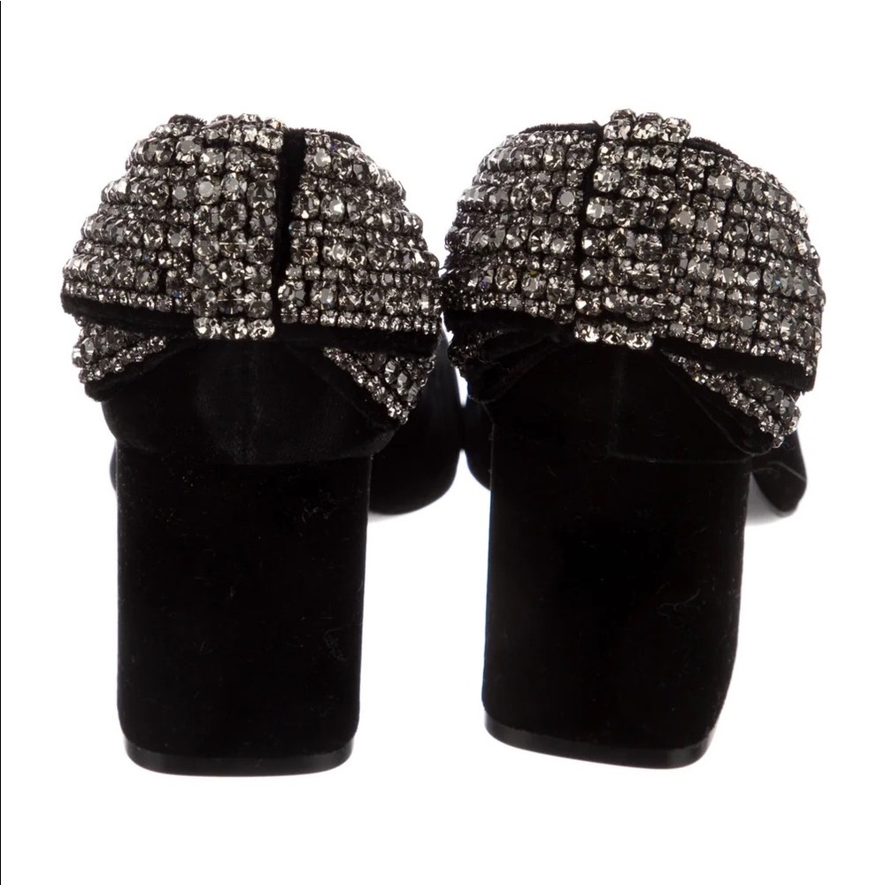 Tory Burch Black Velvet Heels with Crystal Bows - Picture 11 of 12